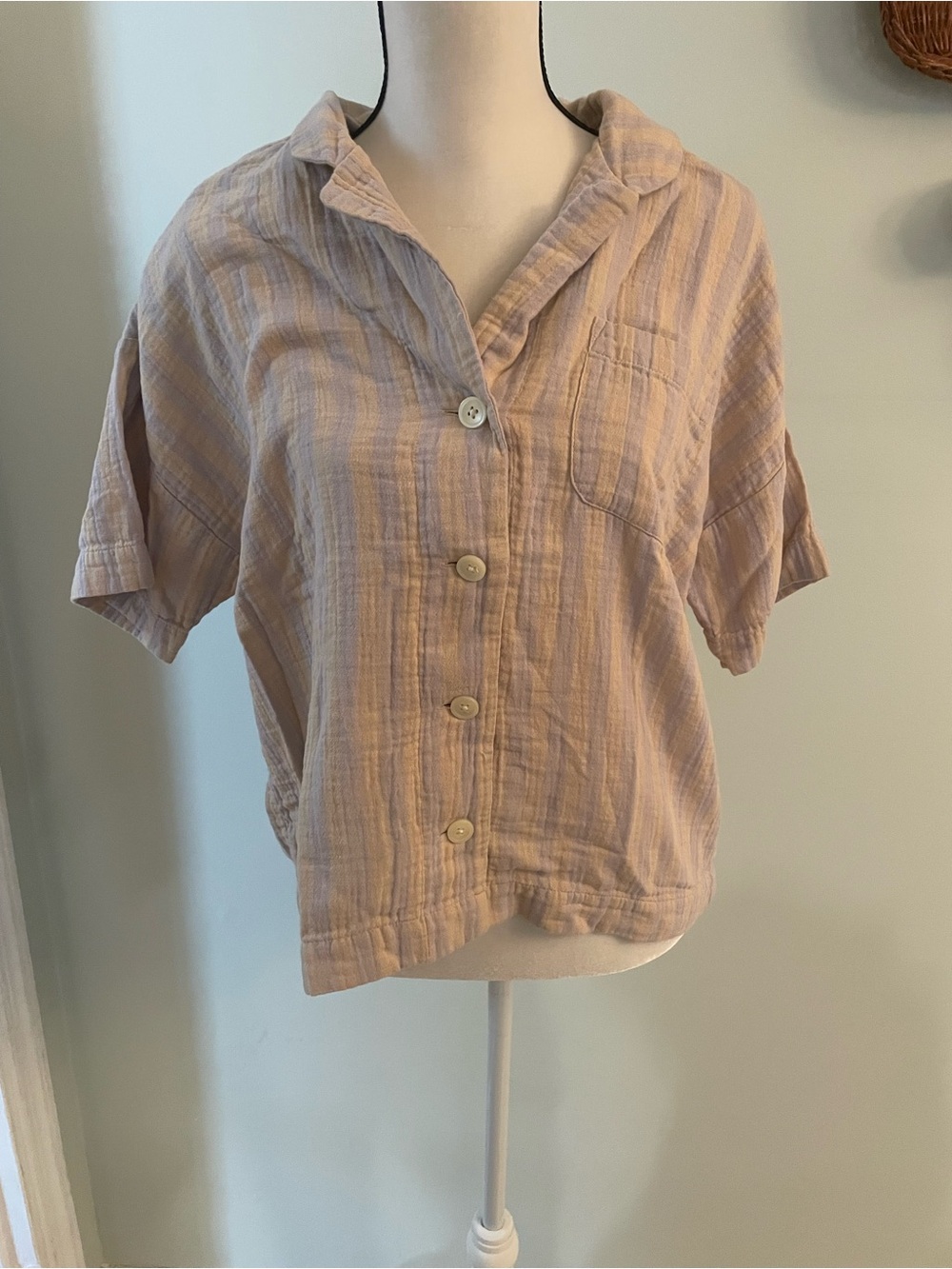 Madewell Striped Gauze Button-Front Shirt in Mauve and Cream